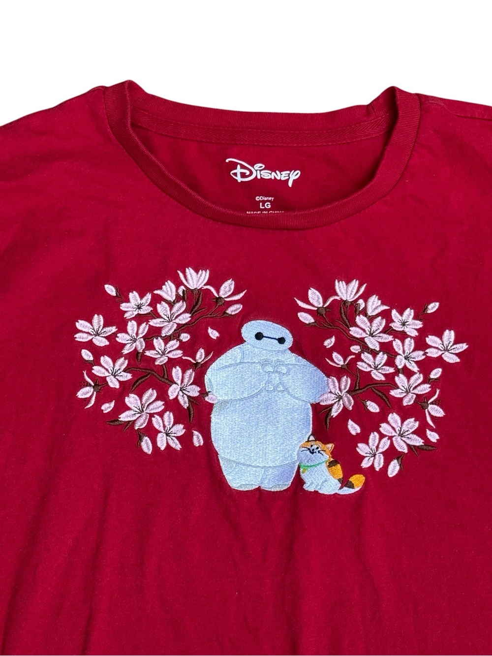 Disney BoxLunch Big Hero 6 Baymax Cherry Blossom Embroidered Tee L